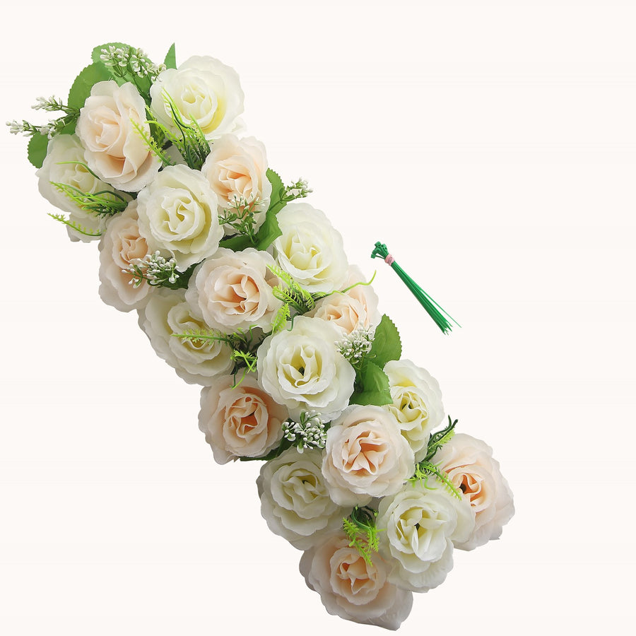 6 Pack Cream Ivory Silk Rose Flower Panel Table Runner, Artificial Floral Arrangements#whtbkgd