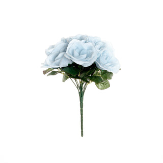 Transform Your Event with Ice Blue Artificial Velvet-Like Fabric Rose Flower Bouquet Bush Transform Your Event with Ice Blue Artificial Velvet-Like Fabric Rose Flower Bouquet Bush