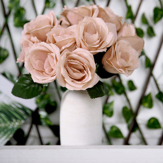 Dusty Rose Artificial Velvet-Like Fabric Rose Flower Bouquet Bush Dusty Rose Artificial Velvet-Like Fabric Rose Flower Bouquet Bush