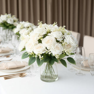 Elegant and Lifelike White Artificial Rose Flower Bouquet Elegant and Lifelike White Artificial Rose Flower Bouquet