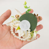 2 Pack White Artificial Rose Wrist Corsages With Pearls, Flower Bracelet Wedding Accessories