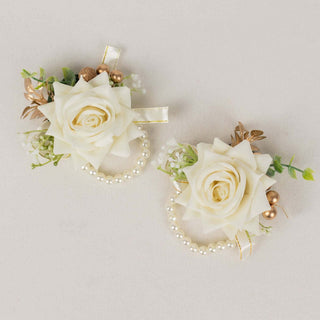 Elegant White Artificial Rose Wrist Corsages for Wedding Accessories Elegant White Artificial Rose Wrist Corsages for Wedding Accessories