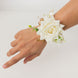 2 Pack White Artificial Rose Wrist Corsages With Pearls, Flower Bracelet Wedding Accessories