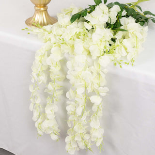 Enhance Your Event Decor with Cream Artificial Silk Hanging Wisteria Flower Vines Enhance Your Event Decor with Cream Artificial Silk Hanging Wisteria Flower Vines