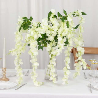 Create Unforgettable Memories with Cream Artificial Silk Hanging Wisteria Flower Vines Create Unforgettable Memories with Cream Artificial Silk Hanging Wisteria Flower Vines