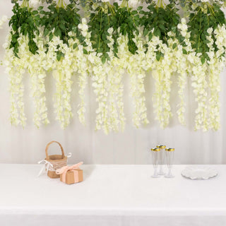 Add a Touch of Elegance with Cream Artificial Silk Hanging Wisteria Flower Vines Add a Touch of Elegance with Cream Artificial Silk Hanging Wisteria Flower Vines