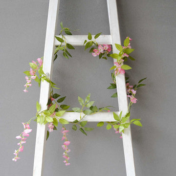 2 Pack 6ft Pink Artificial Wisteria Flower Garland Hanging Vines, Silk Floral Garland Wedding Arch Decor