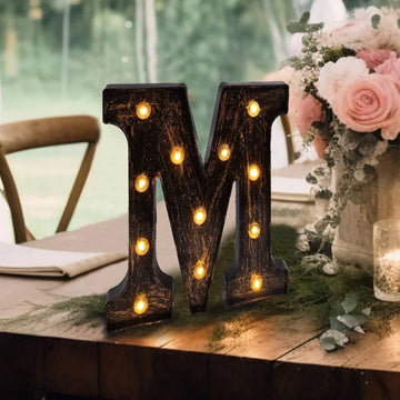 Antique Black Industrial Style LED Marquee Alphabet Letter Sign "M", 9" Vintage Style Light Up Letter