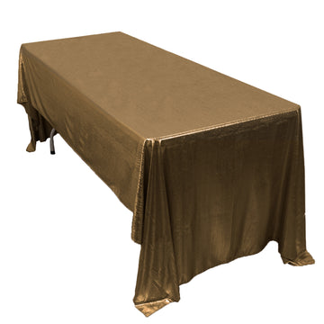 60"x126" Antique Gold Shimmer Sequin Dots Polyester Tablecloth, Wrinkle Free Sparkle Glitter Table Cover