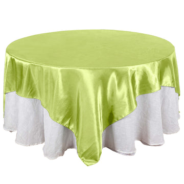 90"x90" Apple Green Seamless Satin Square Table Overlay