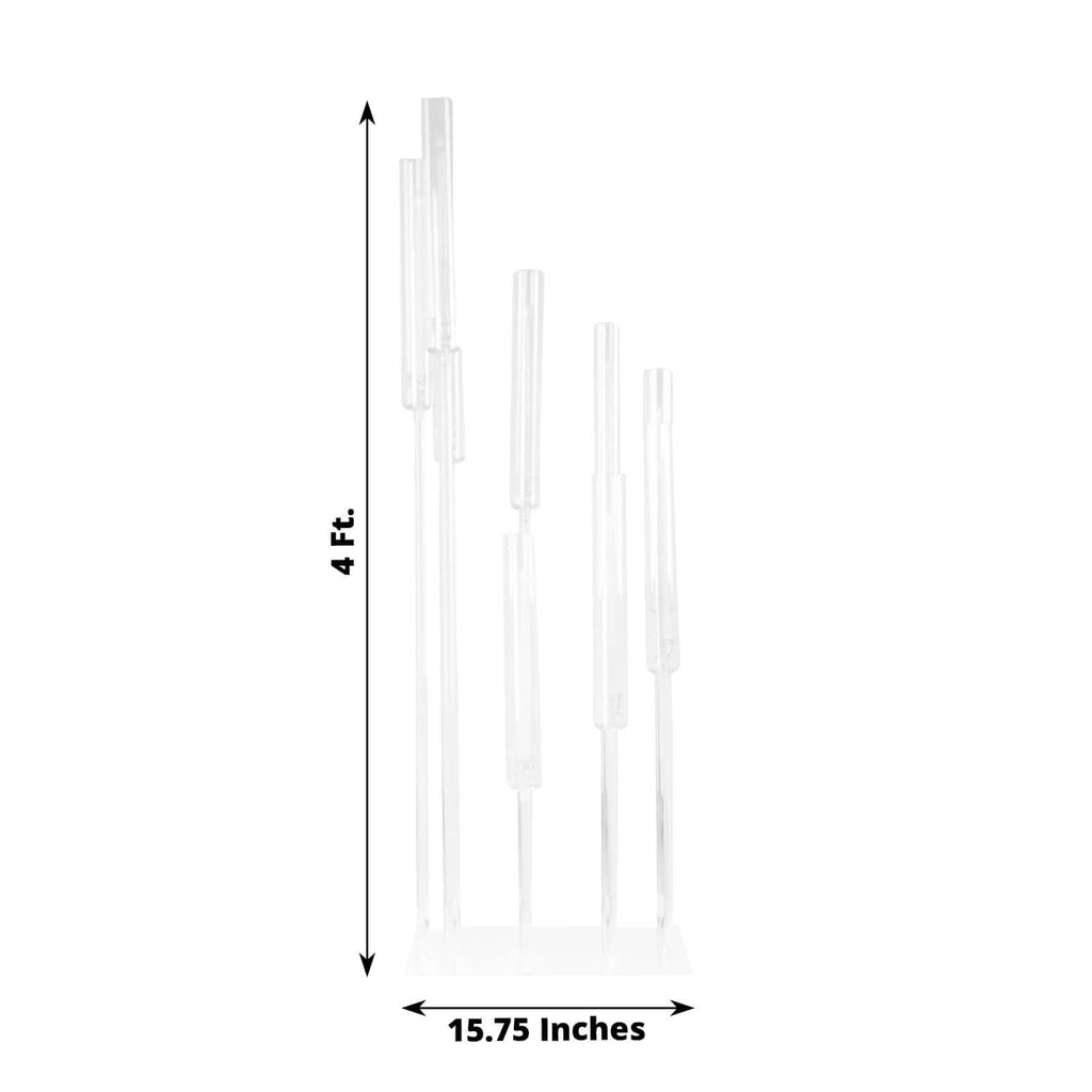 9 Arm Clear Acrylic Cluster Pillar Candle Stick Stand, 4ft Tall Taper