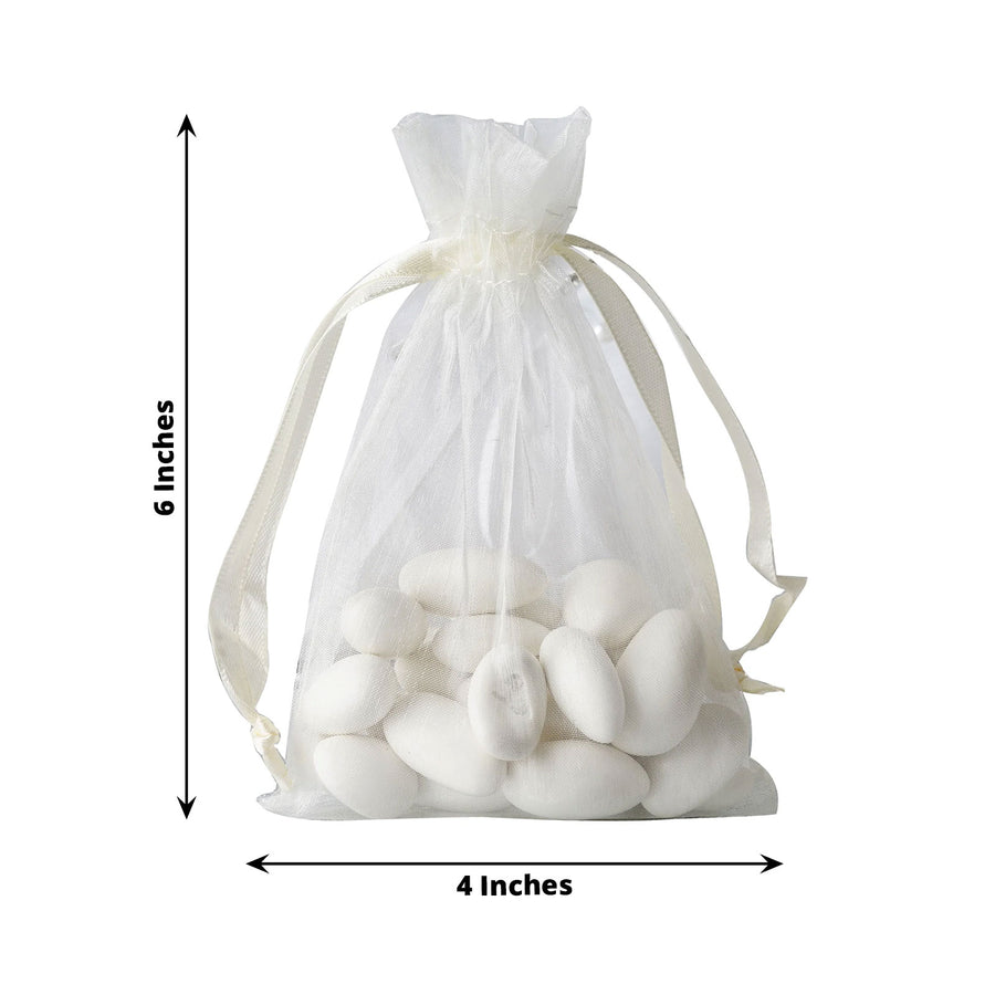 10 Pack | 4x6inch Ivory Organza Drawstring Wedding Party Favor Gift Bags