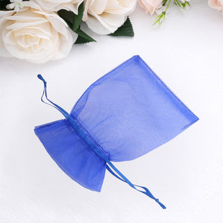 Blue organza gift bag with drawstring closure