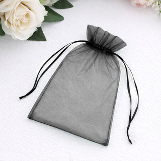 Black organza gift pouch with drawstring closure