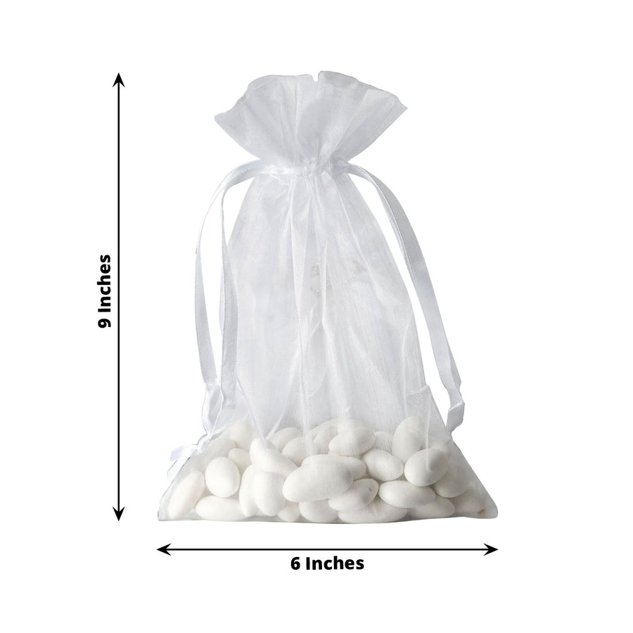 10 Pack | 6x9inches White Organza Drawstring Wedding Party Favor Gift Bags