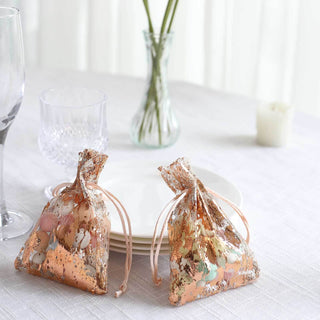 Elegant Metallic Rose Gold Foil Polyester Drawstring Candy Bags Elegant Metallic Rose Gold Foil Polyester Drawstring Candy Bags