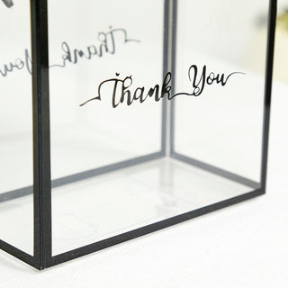 Transparent box with elegant "Thank You" script design.