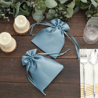 Dusty Blue Satin Drawstring Wedding Party Favor Gift Bags