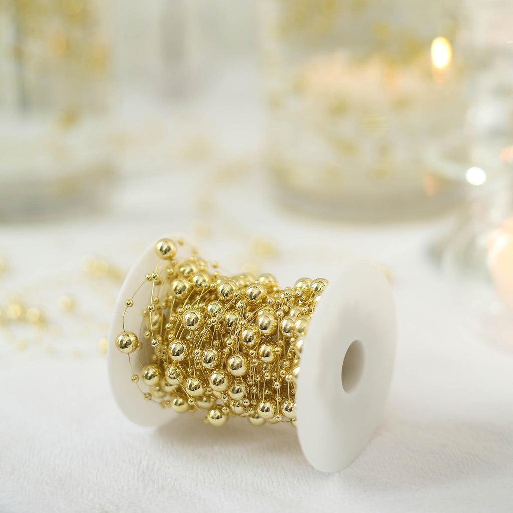 100ft  Gold Faux Pearl String Beads Garland Roll
