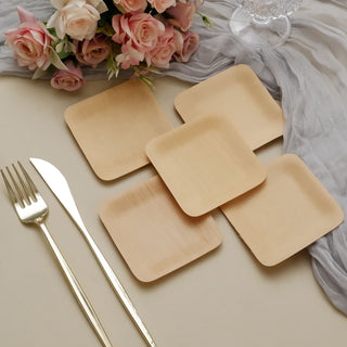 Eco-Friendly and Stylish: 25 Pack 3.5" Bamboo Square Disposable Dessert Plates