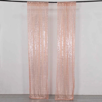 2 Pack Rose Gold Sequin Event Curtain Drapes with Rod Pockets, Seamless Backdrop Event Panels - 8ftx2ft