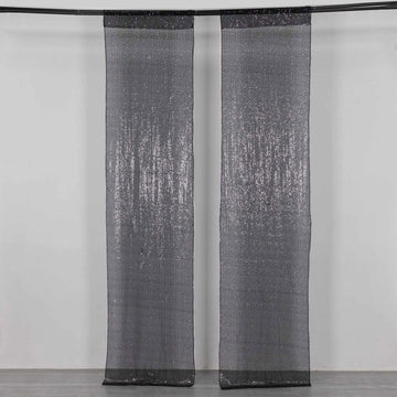 2 Pack Black Sequin Event Curtain Drapes with Rod Pockets, Seamless Backdrop Event Panels - 8ftx2ft