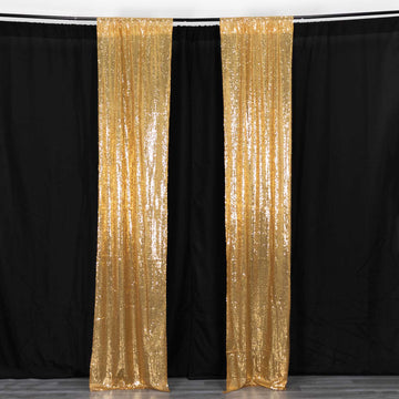 2 Pack Gold Sequin Event Curtain Drapes with Rod Pockets, Seamless Backdrop Event Panels - 8ftx2ft