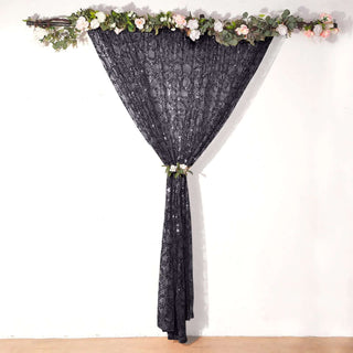 Black Embroider Sequin Backdrop Curtain for Stunning Event Decor Black Embroider Sequin Backdrop Curtain for Stunning Event Decor