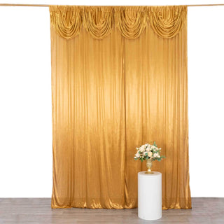 10ftx10ft Gold Double Drape Pleated Satin Drapery Panel 10ftx10ft Gold Double Drape Pleated Satin Drapery Panel
