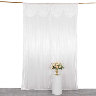Elevate Your Event with the White Double Drape Pleated Satin Drapery Panel Elevate Your Event with the White Double Drape Pleated Satin Drapery Panel