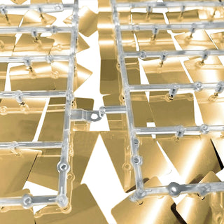 Clear plastic model parts on a transparent background