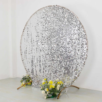 7.5ft Sparkly Silver Big Payette Sequin Wedding Arch Cover for Round Backdrop Stand