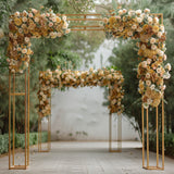 Heavy Duty Gold Metal 3D Rectangular Wedding Arch, 7.5ft Floral Balloon Frame Backdrop Stand