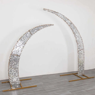 Fitted Silver Sequin Crescent Wedding Arch Covers Fitted Silver Sequin Crescent Wedding Arch Covers