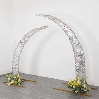Sparkly Silver Sequin Half Moon Backdrop Stand Covers Sparkly Silver Sequin Half Moon Backdrop Stand Covers