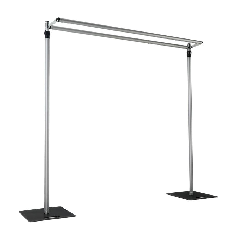 Adjustable Pipe and Drape Backdrop Stand with Double Cross Bars, Silver Aluminum Frame