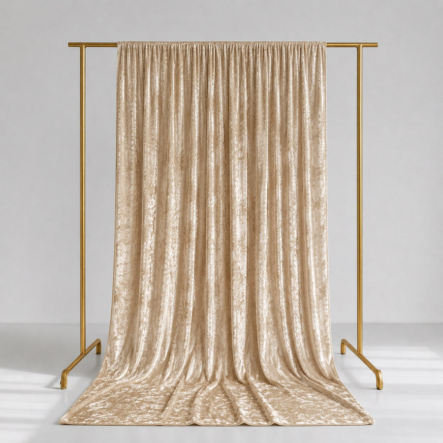 Luxury gold velvet curtain on gold clothing rack, studio backdrop
