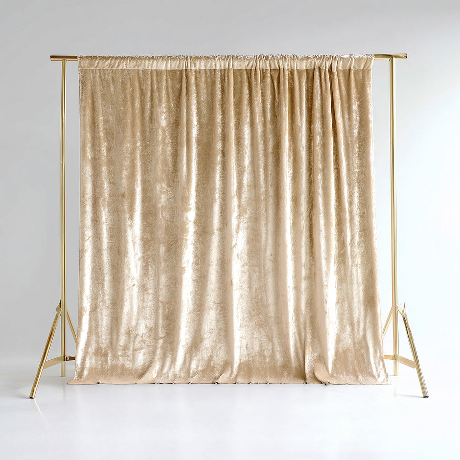 Beige Premium Crushed Velvet Backdrop Curtain – 8ft x 8ft Event Drape with Rod Pocket, Privacy Panel