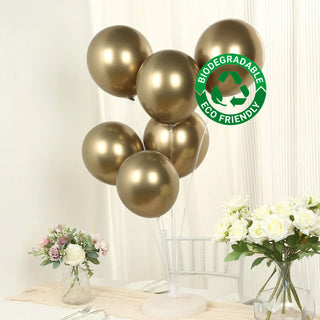 Gold biodegradable balloons in a stylish arrangement for eco-friendly celebrations.