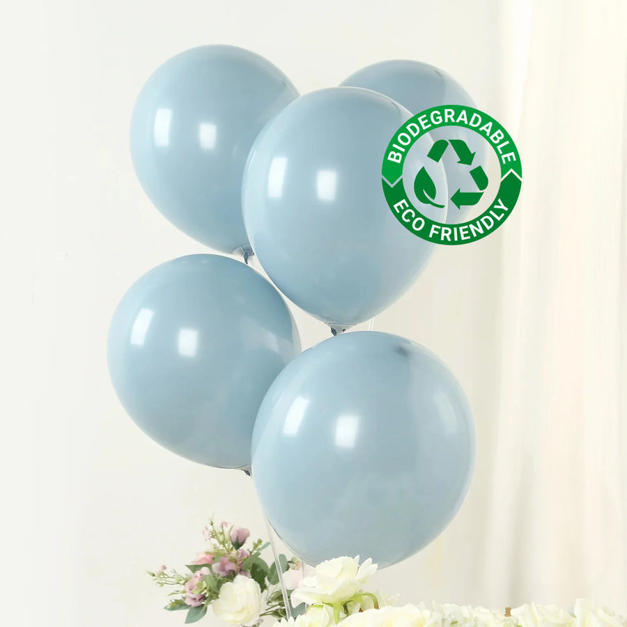 Light blue biodegradable balloons with eco-friendly label