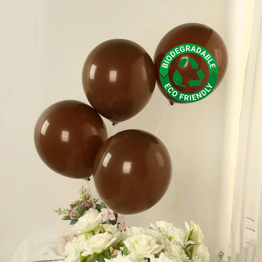 Brown biodegradable balloons with eco-friendly label.