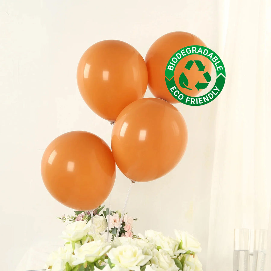 Biodegradable orange balloons with eco-friendly label