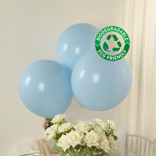 Light blue biodegradable balloons with eco-friendly label