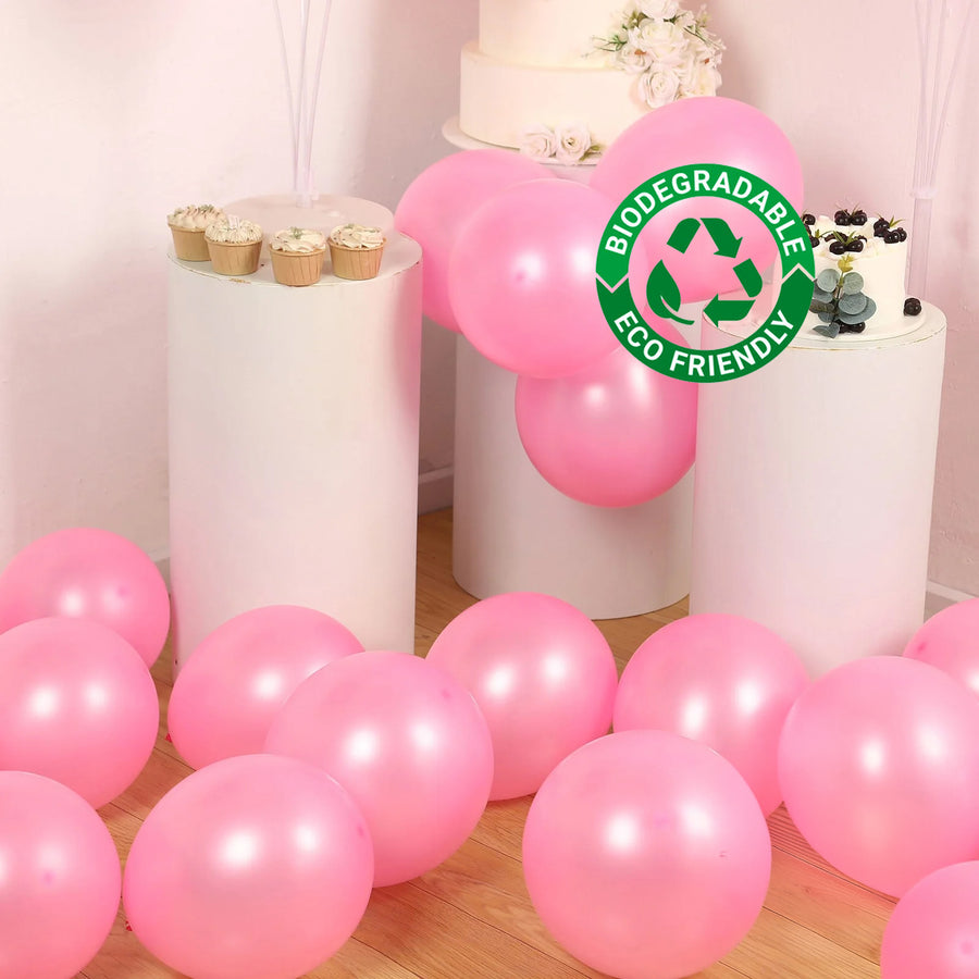 50 Pack Pink Biodegradable Balloons, 12 Thickened Extra Strong Eco-friendly Latex