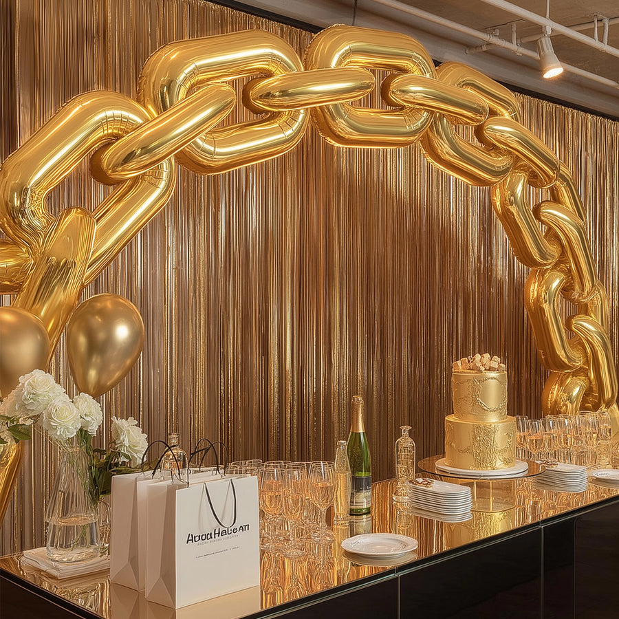 30-Pack 24inch Gold Chain Foil Balloons – Jumbo Link Mylar Balloons for 90s Hip Hop Party Arches