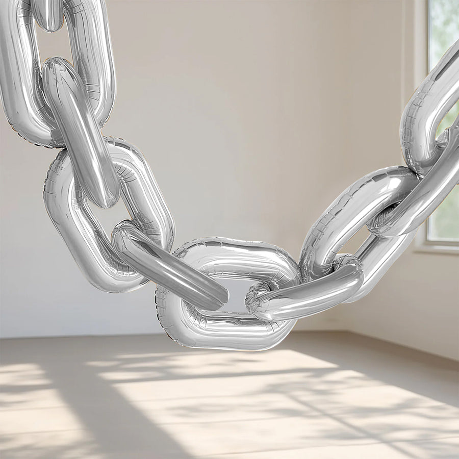 30-Pack 24inch Silver Chain Foil Balloons – Jumbo Link Mylar Balloons for 90s Hip Hop Party Arches