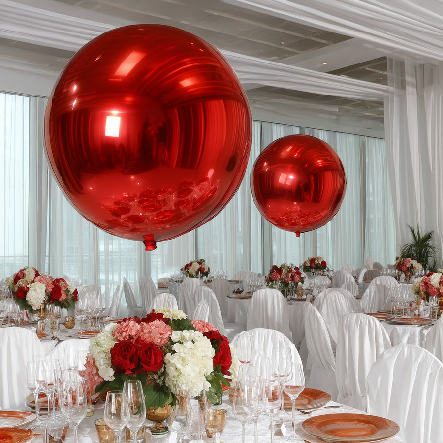 4-Pack 32inch Metallic Red Sphere Balloons, Orbz Mylar Balloons Helium