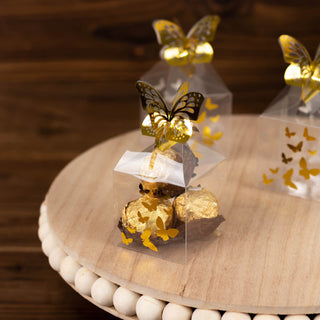 Whimsical Presentation with Clear Gold Butterfly Candy Gift Boxes Whimsical Presentation with Clear Gold Butterfly Candy Gift Boxes