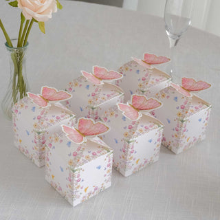 <strong>Elegant White Pink Glitter Butterfly Top Party Favor Boxes</strong>