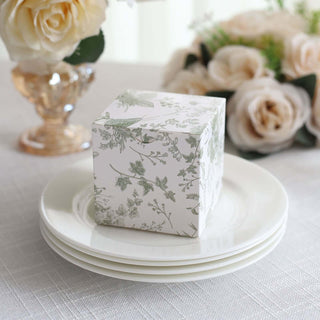 Elegant White Sage Green French Toile Pattern Paper Favor Boxes Elegant White Sage Green French Toile Pattern Paper Favor Boxes